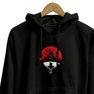 เสื้อฮู้ดลายกราฟิกอนิเมะสีดำ ตระกูลอุจิวะ พระจันทร์แดง แบบโอเวอร์ไซส์ ยูนิเซ็กส์  งานปักลายแฟชั่น - Product Image 5
