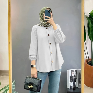 Cárdigan Retro para mujer, camisa holgada, estilo informal, musulmán, seda helada, cuello arrugado, Tops de inmersión sin planchar, tela - Product Image 6