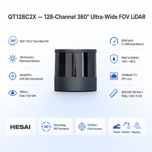 Hesai QT128 LiDAR 128 canaux, champ de vision vertical large de 105,2 degrés, portée proche de 20 m, PTP IP6K9K pour la détection d'angle mort des robots mobiles AGV AMR - Product Image 1