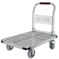 Chariot à plateforme pliable robuste en acier galvanisé à chaud, multi-tailles, avec freins verrouillables, roulettes antidérapantes et poignée réglable