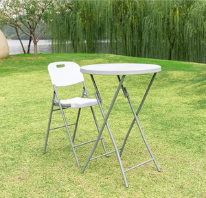 Sedia e Tavolo Pieghevoli in Plastica HDPE per <span class=keywords><strong>Giardino</strong></span> a Prezzi Convenienti, Tavolo Rotondo Pieghevole 80CM, Altezza 110CM/Sedia <span class=keywords><strong>da</strong></span> Bar Pieghevole - Product Image 1