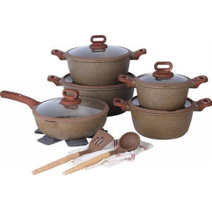 Dreeko – Nouvel ensemble d'ustensiles de cuisson de luxe antiadhésifs, compatibles four et lave-vaisselle, 15 pièces (20/24/<span class=keywords><strong>28</strong></span>/32 <span class=keywords><strong>cm</strong></span>) – Casseroles, poêles à frire profondes, compatibles <span class=keywords><strong>induction</strong></span> – Faible MOQ - Product Image 1