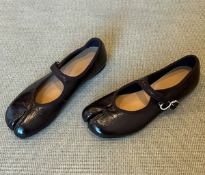 Zapatos planos Mary Jane de cuero genuino para mujer, con una correa, punta redonda, corte bajo, zapatos planos para ir al trabajo, tallas grandes disponibles - Product Image 2