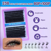 Kit de Cils en Grappes IY pour Application à Domicile, Plateau d'Extension de Cils avec Brosse Applicatrice pour Artistes de Salon, Cils en Gros