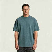 T-shirt décontracté tricoté à col rond MT2213, délavé à l'acide, vierge, poids lourd 280GSM, 100% coton, coupe oversize pour homme