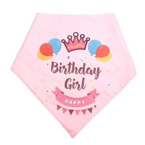 באיכות גבוהה בד כותנה עם שכבה כפולה עם ילד/ילדה וכלב רך בנדנה עם הדפסת יום הולדת מתוקה באביב - Product Image 2