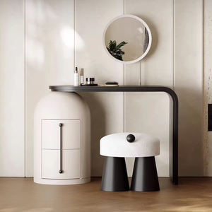 Tabouret de coiffeuse moderne en bois massif crème léger luxe haut de gamme pour chambre entrée banc de changement de chaussures de maquillage en laine d'agneau pour - Product Image 4