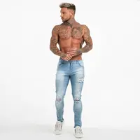 New Fashion Hot Sale Schnee verblassen Eiscreme Blue Knöchel Seite Reiß verschlüsse Jeans Männer