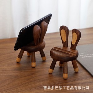 Fan Yu Wooden Rabbit Phone <b>Stand</b> Cartoon Desk Holder For Tablet And Smartphone Solid Wood Decorative Stool - Product Image 2