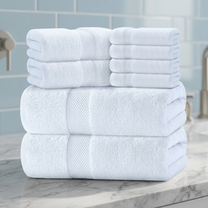 Ensemble de serviettes de bain en coton blanc doux ORCHID, absorbantes, bordure Dobby, écologiques, séchage rapide, hypoallergéniques, hôtel, spa, maison - Product Image 1
