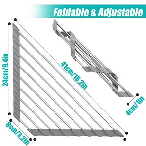 Gran oferta, estante de secado de platos <span class=keywords><strong>enrollable</strong></span> triangular para esquina de fregadero, estante de secado de platos de acero inoxidable plegable pequeño - Product Image 4