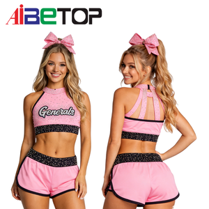 Ensemble d'entraînement de cheerleading personnalisé avec strass pour femmes, soutien-gorge de sport et short, directement de l'usine, faible MOQ, logo personnalisé pour les entraînements de cheerleading - Product Image 2