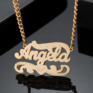 Modische 3D-Doppelschicht vergoldete Halskette personalisierte 18K-Goldplattierte Namenskette
