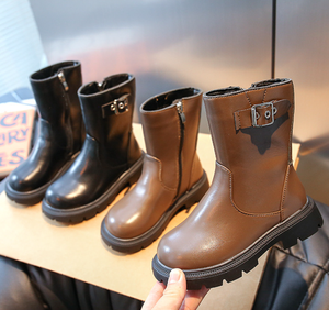 Chaussure pour enfant noire tendance taille 26-36 pour fille et garçon, nouveau design, botte en cuir PU pour enfants avec fermeture éclair - Product Image 2