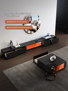 Mobile TV in Pietra Nera e Legno con Tavolino da Caffè, Combinazione Moderna di Lusso Leggero con Fiamma Simulata per <span class=keywords><strong>Soggiorno</strong></span> - Product Image 5