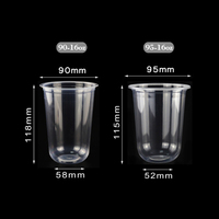 16oz 500ml grossiste logo personnalisé PP 90/95mm jetable en plastique u tasse pour boba thé tasse en plastique 16oz