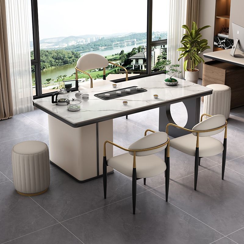 Slab tea table, 3 light luxury chairs, 2 round stools