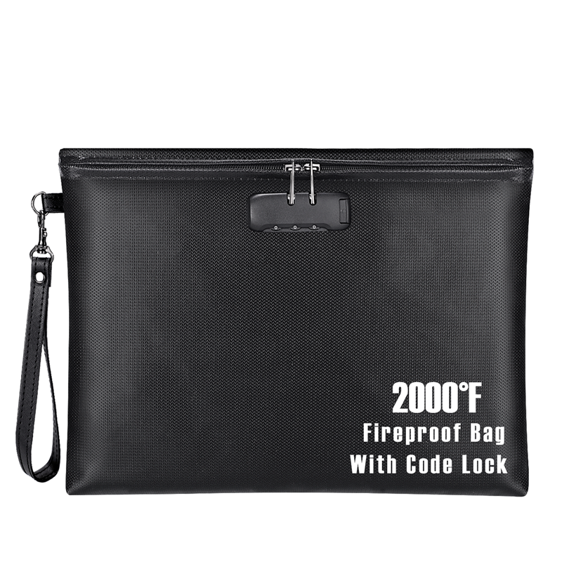 Fireproof Document Bag - 2000°F Rated, 4 Layers, With 3-Digit Lock For Cash, Passports, Legal Papers