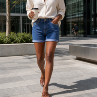 Shorts en jean pour femme VMLUNA MR FOLD, taille mi-haute, coupe ample, lot de 2, bleu moyen/noir