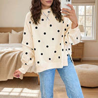 Sweat-shirt décontracté surdimensionné jaune à pois pour femme, col rond, manches longues lanternes, fente latérale, personnalisable, grandes tailles