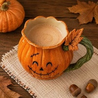 Tasse Citrouille en Résine, Figurine Décorative d'Halloween, Tasse à Boire Style Céramique, Visage Effrayant, Cadeau d'Automne