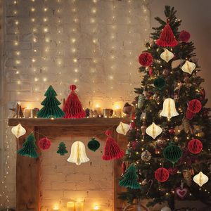 Juego de Decoración Navideña con Campanas, Gorro de Papá Noel, Bola de Panal, Papel Grueso, Adornos Colgantes de Panal, Artículos para Fiestas - Product Image 2