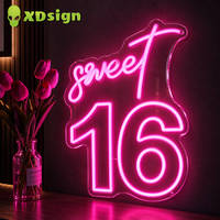 Panneau de bienvenue LED néon XDsign pour anniversaire Sweet Sixteen, chiffres en acrylique rose, adaptateur inclus, veilleuse pour la maison, le bar, la décoration murale de dortoir