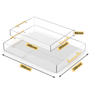 Tùy chỉnh thân thiện với môi trường không thấm nước khay Acrylic trong suốt với tay cầm vàng phục vụ như một khay tắm thanh lịch hoặc Khay phục vụ - Product Image 1
