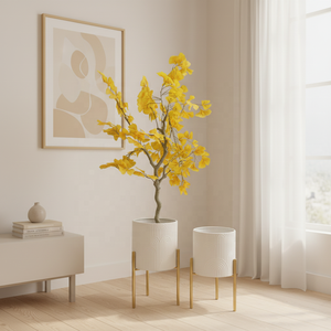 Jardinières Mid-Century <span class=keywords><strong>pour</strong></span> plantes d'intérieur, pots décoratifs modernes <span class=keywords><strong>pour</strong></span> <span class=keywords><strong>salon</strong></span>, jardinières blanches avec supports dorés <span class=keywords><strong>pour</strong></span> plantes - Product Image 1
