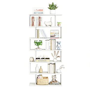 Modernes Holz-Bücherregal mit 5 Ebenen Geometrisches S-förmiges Bücherregal für Schlafzimmer - Product Image 2