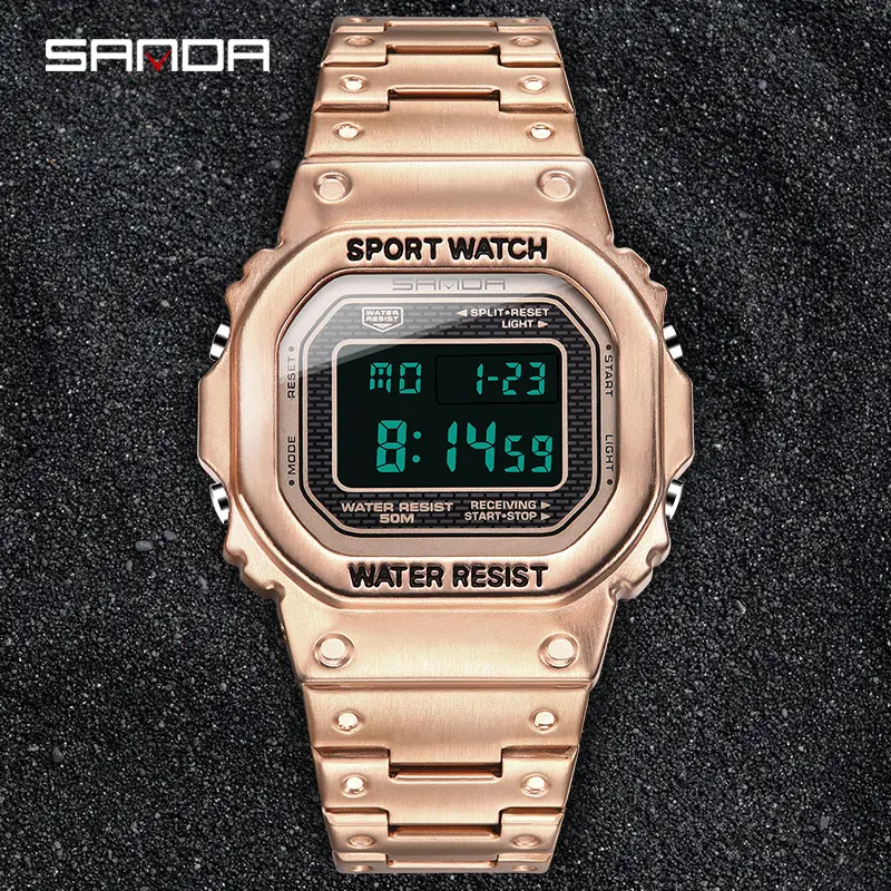 Sanda 390 Customized Amazon Best Selling Men'S Waterproof Multifunctional Sports Led Watches Square Fashion Digital Watch