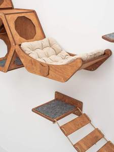 Système d'escalade mural modulaire pour chats avec hamac rembourré en <span class=keywords><strong>bois</strong></span> et sisal, marches rembourrées pour que les chats d'intérieur se repose, s'escaladent et s'explorent - Product Image 3