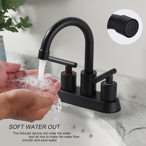 Sanitary Ware Matte Black Bathroom Faucet 4 Inch Centerset Two <strong>Handles</strong> <strong>Basin</strong> Lavatory <strong>Mixer</strong> Tap For Vanity Sink - Product Image 3