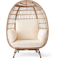 Sillón de Ratán Tejido a Mano, Cómodo Sofá de Exterior, Silla de Relajación con Cojín Impermeable, Diseño Contemporáneo, Muebles para Sala de Estar