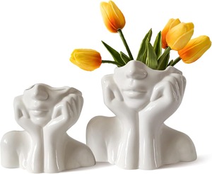 Vases nordiques modernes Décoration Home Office Décoration Vase en céramique blanche Pots de visage Forme de tête Vase de visage - Product Image 2