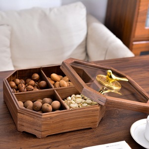 Bandeja de madera de nogal para frutos secos, caja creativa para aperitivos, bandeja de madera portátil para dulces, semillas de melón, frutos secos y nueces. - Product Image 2