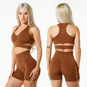 Wholesale Fashion Sexy Bra Scrunch Butt Lift Shorts Leggings Seamless 2/3 Piece Gym Yoga Suit Set For Women Workout Fitness Wear