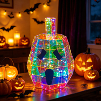 Citrouille d'Halloween Lumineuse Faite Main avec Lumières LED USB – Décoration Intérieure Écologique et Réutilisable pour Fêtes à Domicile et en Bar
