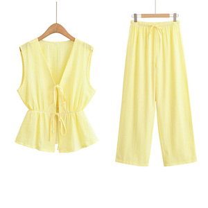 Fashion Ladies Two Piece <b>Set</b> Boutique <b>Sexy</b> Street Wear Sleeveless Stripped Lace-up Tops and Pant 2 Piece <b>Set</b> - Product Image 6