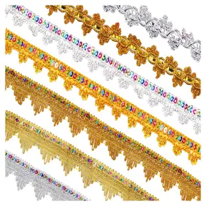 Produttori all'ingrosso Trim di pizzo circolare triangolo accessori di abbigliamento etnico bordatura con tre fiori d'oro oro e argento