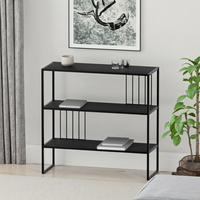 Console moderne minimaliste à 3 niveaux avec structure métallique, en MDF noir et bois écologique, pour entrée, villa, appartement, salon, hôtel