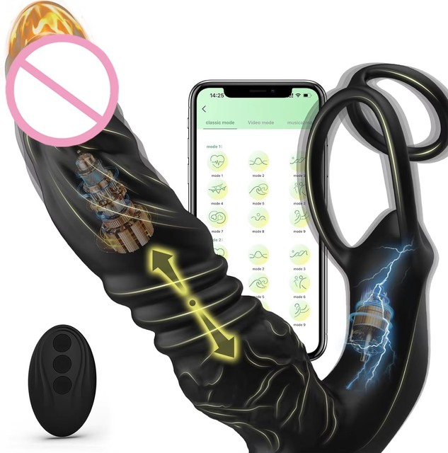 App Control 3 in 1 Thrusting Dildo Telescopic Butt Plug Anal Vibrator Sex Toys for Adult Men Anal Plug Prostate Massager
