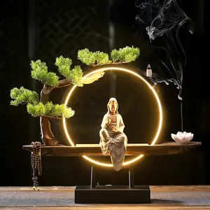 Decoración del hogar aromaterapia Guanyin Bodhisattva reflujo incienso cascada quemador soporte para Zen fragancia incensario