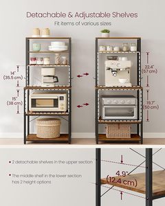 Bar à café, support de boulanger pour <span class=keywords><strong>cuisine</strong></span> avec rangement, étagères de <span class=keywords><strong>cuisine</strong></span> à 6 niveaux avec 6 crochets, support pour micro-ondes, <span class=keywords><strong>industriel</strong></span> - Product Image 5