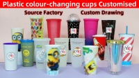 Tasses pour enfants à changement de couleur, étanches, avec couvercles et pailles, en plastique réutilisable, design mignon pour fêtes et voyages