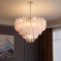 Lustre moderne de luxe en verre style Murano, pampille en forme de feuille rose ambrée, pour villa, salle à manger, chambre principale, décoration