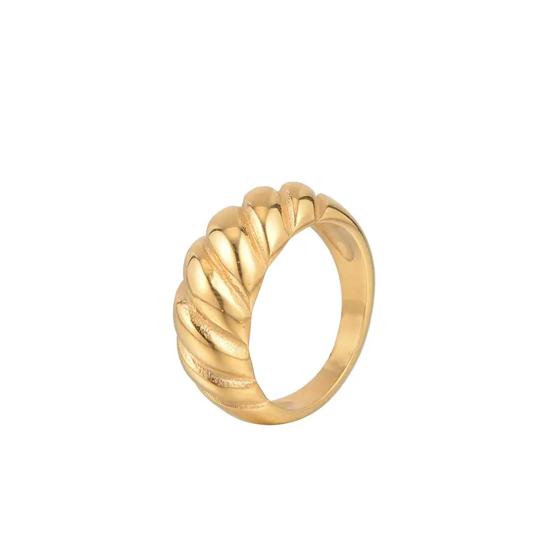 Twisted Spring Ring Prismatic Shape 18k Gold PVD Plated Stainless Steel Finger Ring Tarnish Free Jewelry