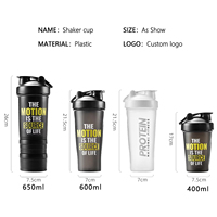 Bouteilles d'eau portables pour la salle de sport, mélange de protéines, logo personnalisé, 650 ml, plastique moderne sans BPA, pour l'entraînement physique