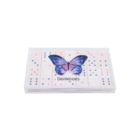 Jeu de dominos en acrylique personnalisé avec impression sur mesure, 28 tuiles de jeu avec boîte de rangement transparente, jeu de société OEM/ODM