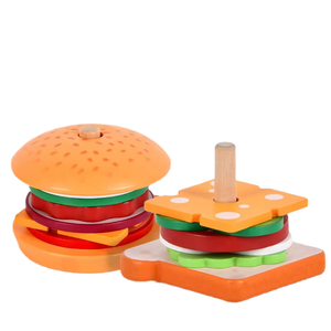 Juego de Cocina de Madera para Niñas, Mini <span class=keywords><strong>Casa</strong></span> de Juegos, Juego de Combinación de Alimentos para Hacer Hamburguesas y Sándwiches, para Niños de 2 a 4 Años - Product Image 1